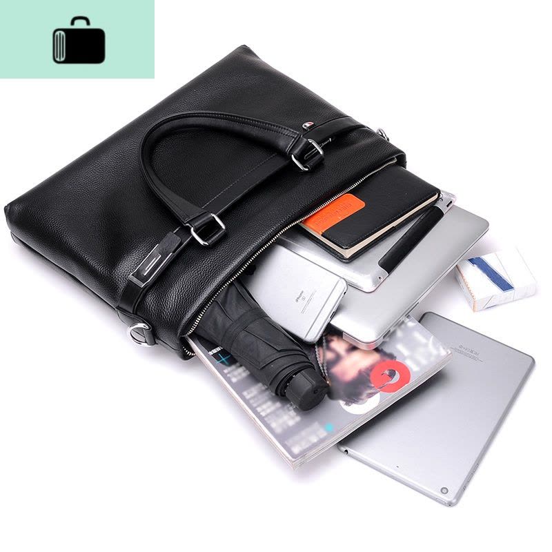 头层牛皮手提男包休闲商务公文包电脑包A4文件皮包单肩包NEW LAKE男士单肩包图片