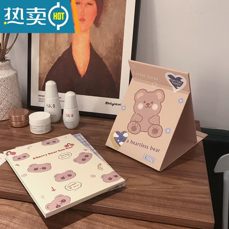 敬平可爱大号化妆镜女台式桌面镜子家用小型便携可折叠学生宿舍梳妆镜 透明 蓝睡衣熊便携式用镜图片