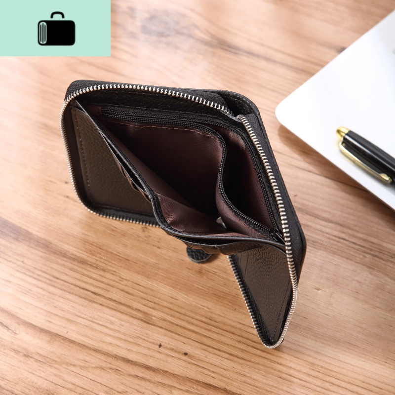 皮拉链钱包男短款多功能防盗刷皮卡包青年牛皮钱夹个性国风薄new lake