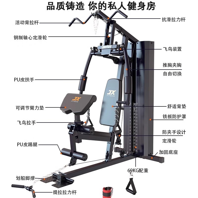 JX1150室内飞鸟单人站高位下拉多功能一体综合训练器健身房器械高清大图