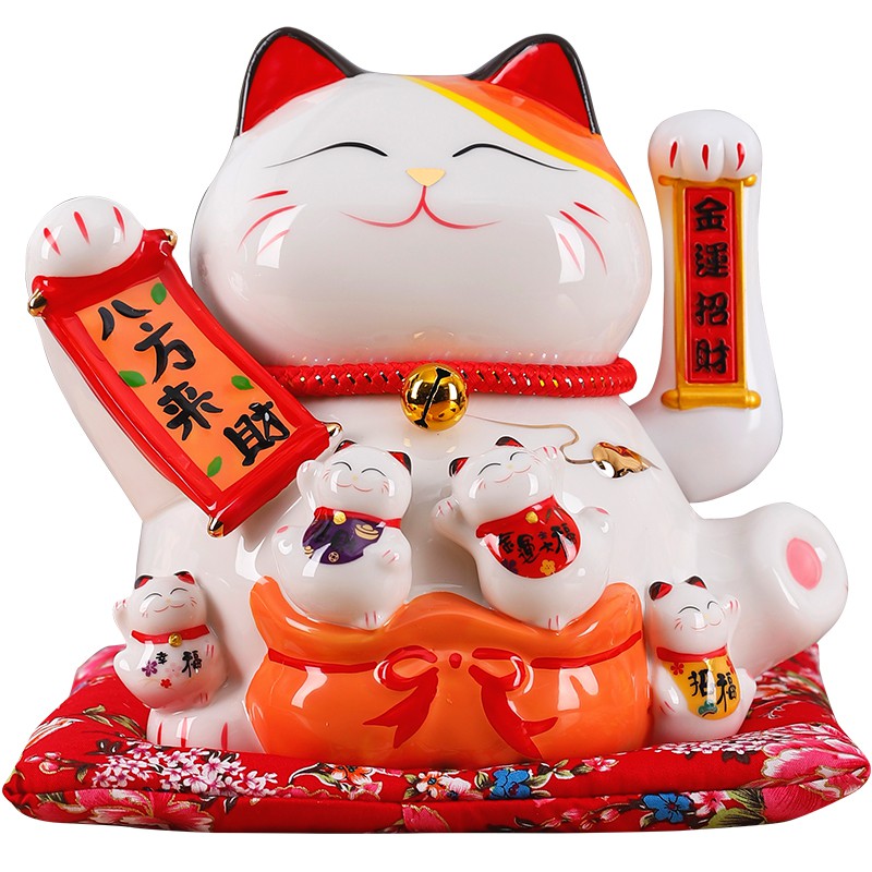 摇手猫摆件自动招手开店送礼发财陶瓷创意收银台店铺开业礼品 三维工匠 9寸摇手金色财运亨通猫高清大图