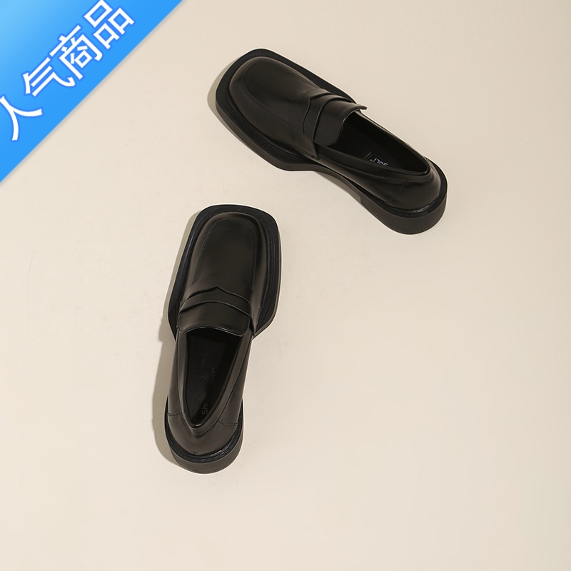 SUNTEK春夏英伦风单鞋乐福鞋女鞋新款2023厚底方头粗跟中跟显瘦小皮鞋女高清大图