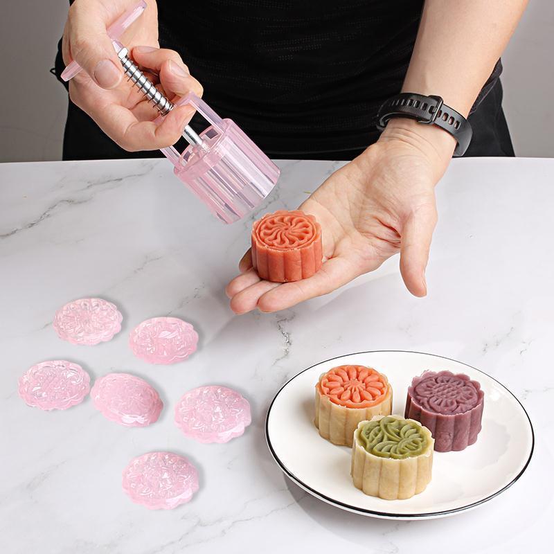 月饼模型印具新款家用手压式冰皮月饼模具全套做绿豆糕的50克100g