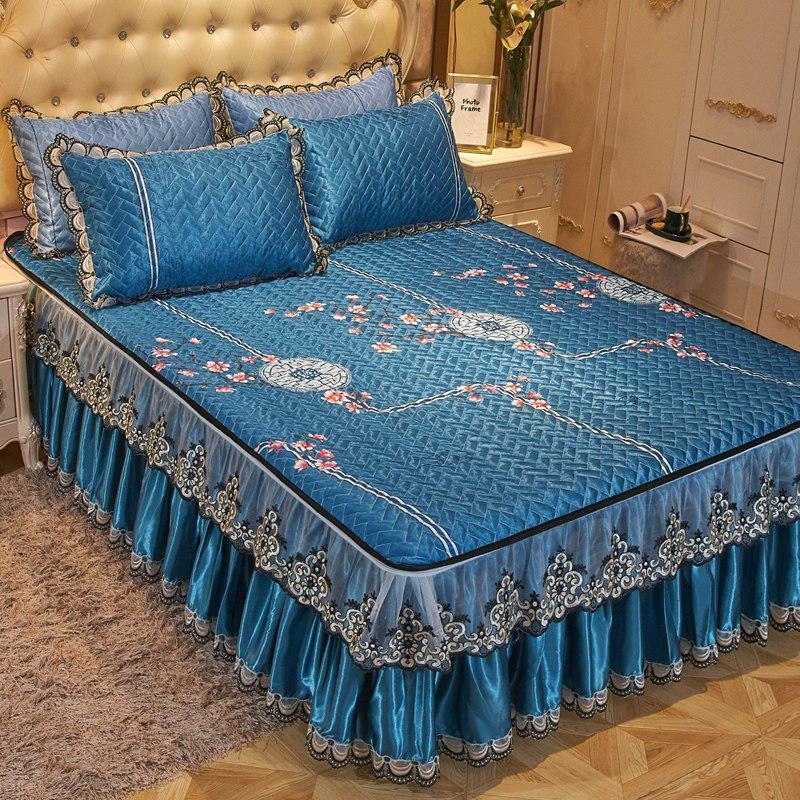 家柏饰(CORATED)床裙款冰丝凉席三件套夏季1.8m可水洗机洗折叠空调席1.5米2软席子 墨梅-MY 1.8m（6英尺）床