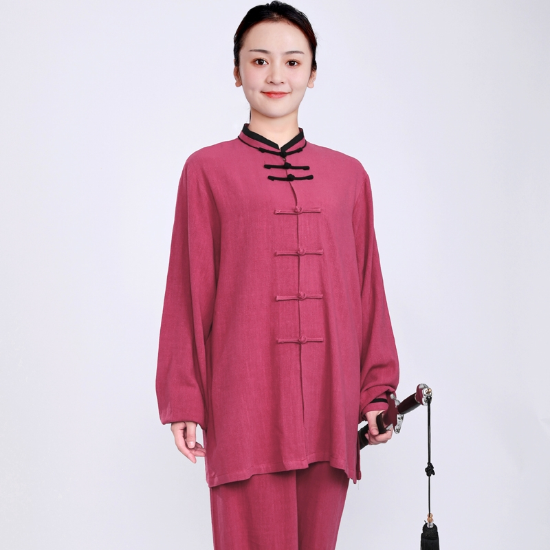 太极服女棉麻亚麻春秋装太极拳练功服男秋冬加厚服装