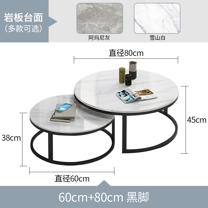 欧梵森 意式轻奢岩板茶几组合推拉伸缩圆形小茶桌小户型客厅家具储物柜现代简约家用套装