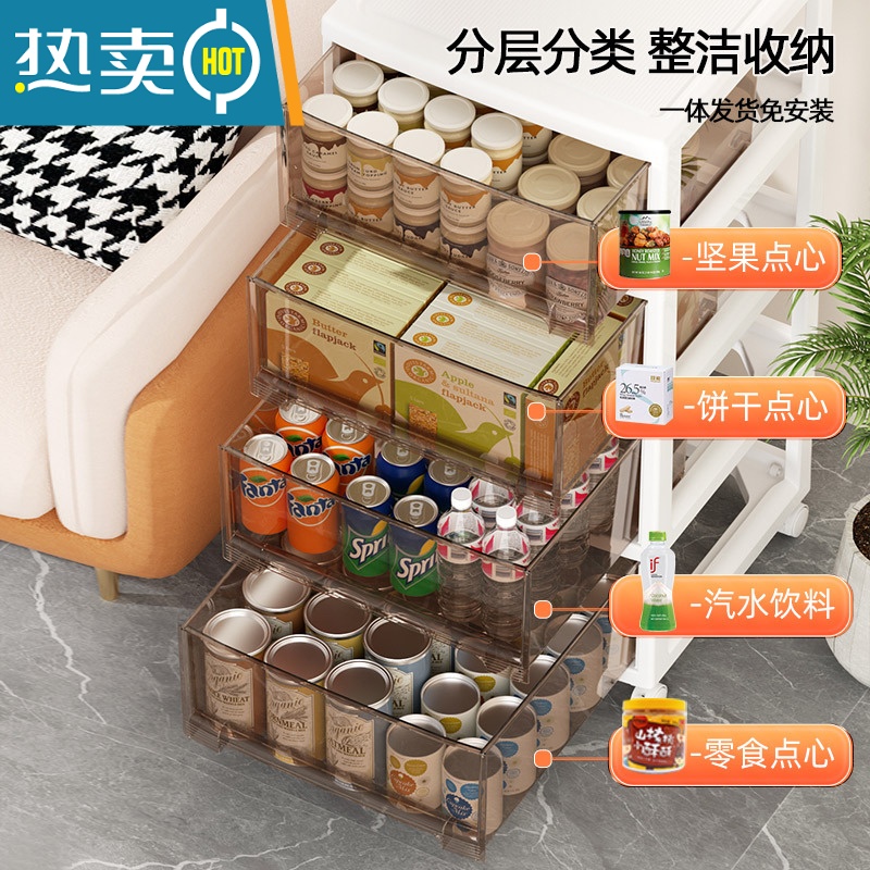 敬平抽屉式收纳柜家用客厅零食玩具整理柜子塑料可移动多层储物置物架高清大图