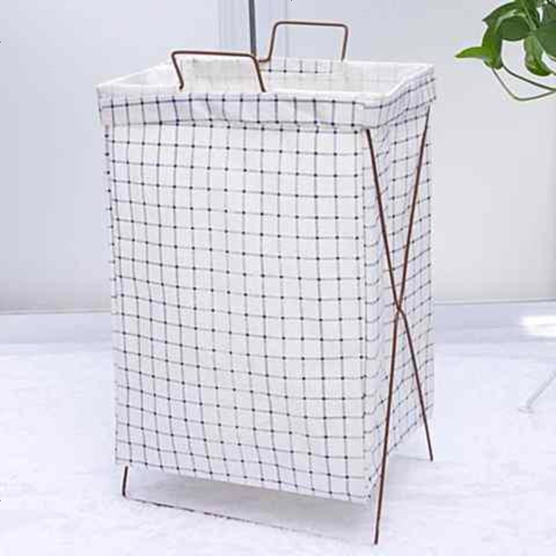 收纳筐可爱卡通布艺落地式脏衣桶白色衣物脏衣篮手提尿布收纳 纯白方格28*38*55