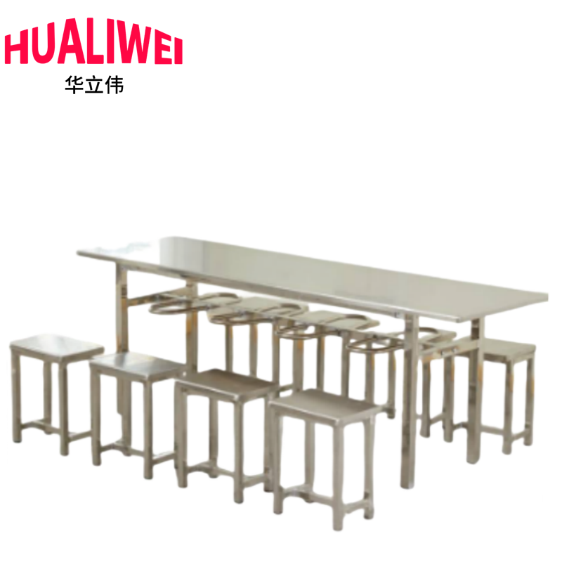 华立伟不锈钢食堂餐桌椅八人位套高清大图