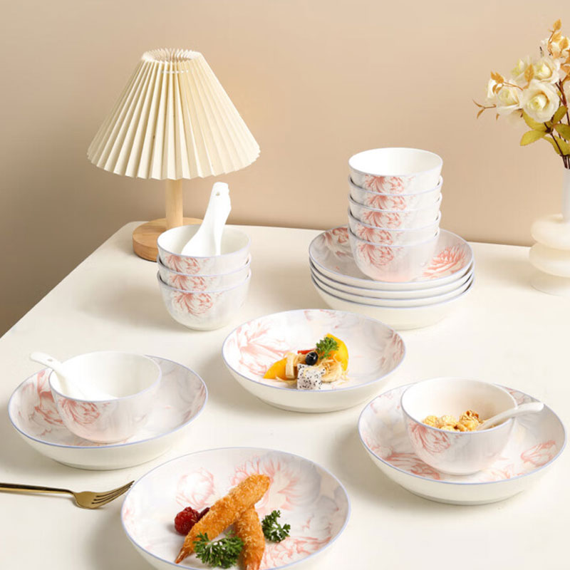 尚陵 (SHANG LING) 繁花赋餐具 28件套(10碗+8盘+8勺+10彩盒+1礼品袋 )高清大图