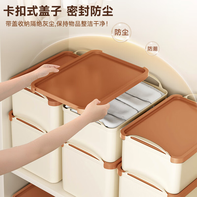百草园手提桌面收纳盒杂物零食收纳筐储物箱卧室厨房收纳玩具带盖浅大号高清大图