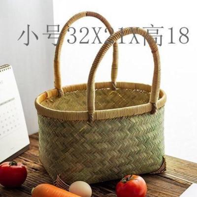 小号32X21X高18 竹编手提买菜篮子环保竹提篮手工编竹篮提手厨房竹篮外出购物篮