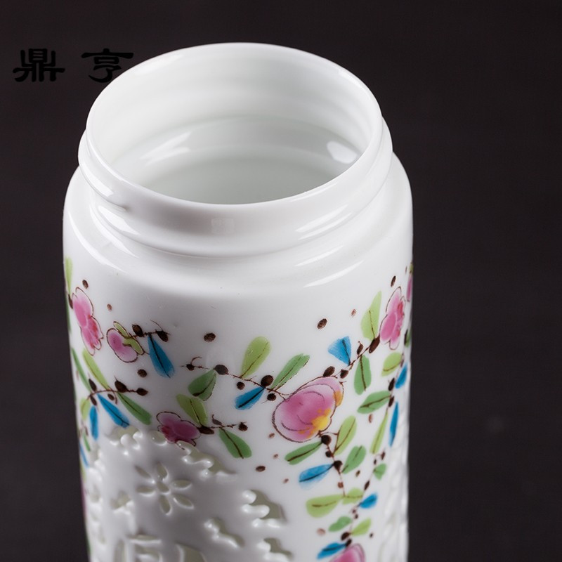 鼎亨景德镇青花瓷双层陶瓷保温杯带盖茶杯办公随手礼品男女士养生