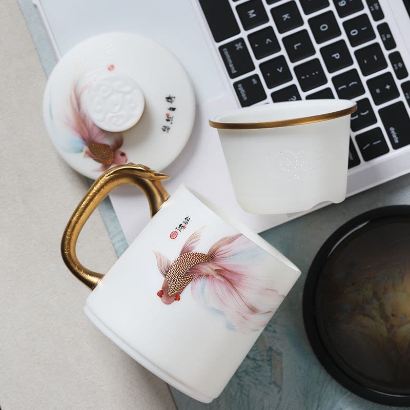 MULTIPOTENT茶杯功夫茶具办公杯羊脂玉得意杯悠然自得黄旭东大师作品伴手礼盒图片