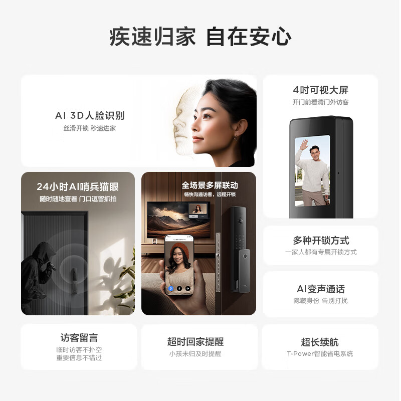 TCL 智能门锁3D人脸识别大屏猫眼超时回家提醒长续航指纹密码锁 P6Pro高清大图