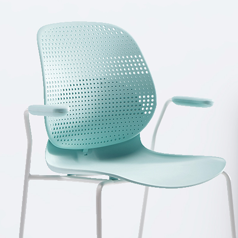 臻远ZY-7837 简约休闲办公椅轻奢铁艺靠背椅 绿背绿座扶手款高清大图