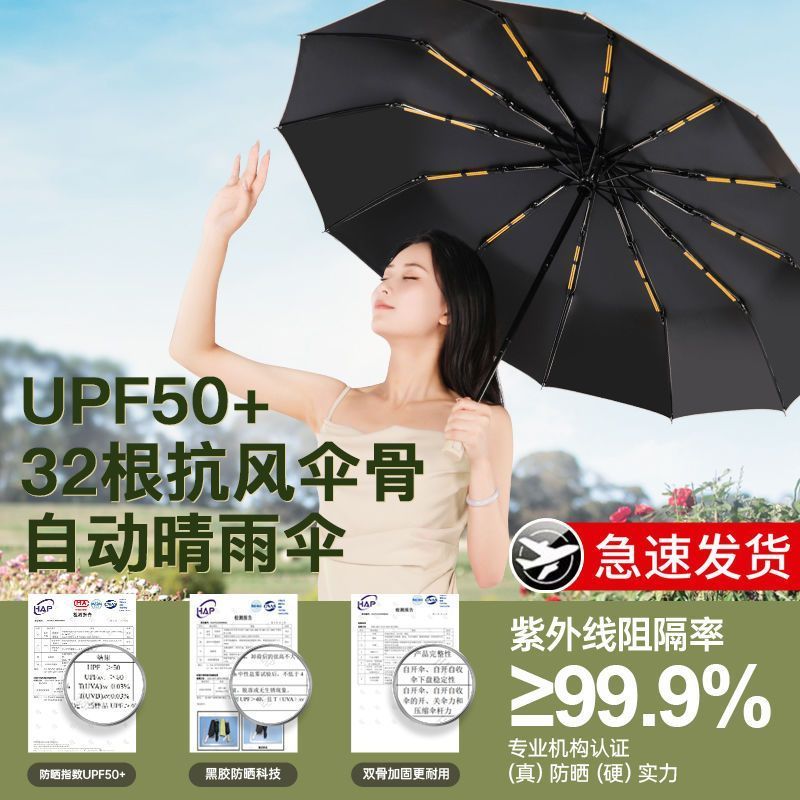 144骨雨伞全自动伞晴雨两用伞反向挂钩遮阳太阳伞女防晒防紫外线高清大图