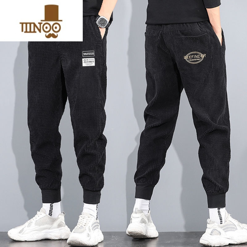 YANXU灯芯绒裤子男士新款潮流运动裤ins潮牌个性宽松束脚休闲卫裤高清大图