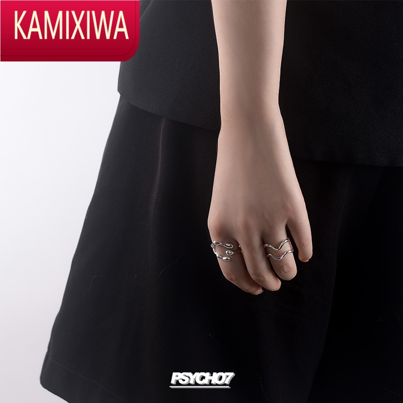 KAMIXIWAPSYCHO7 欧美小众设计感夸张线条戒指女ins网红开口指环可调节