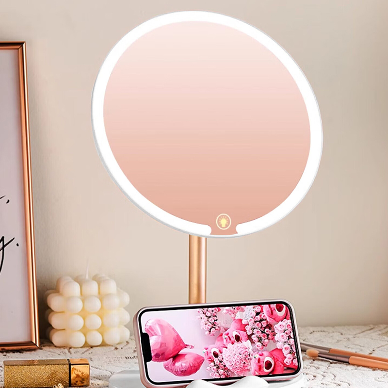 领臣化妆镜带灯LED镜面旋转持久续航加厚底盘LC-JJ009高清大图