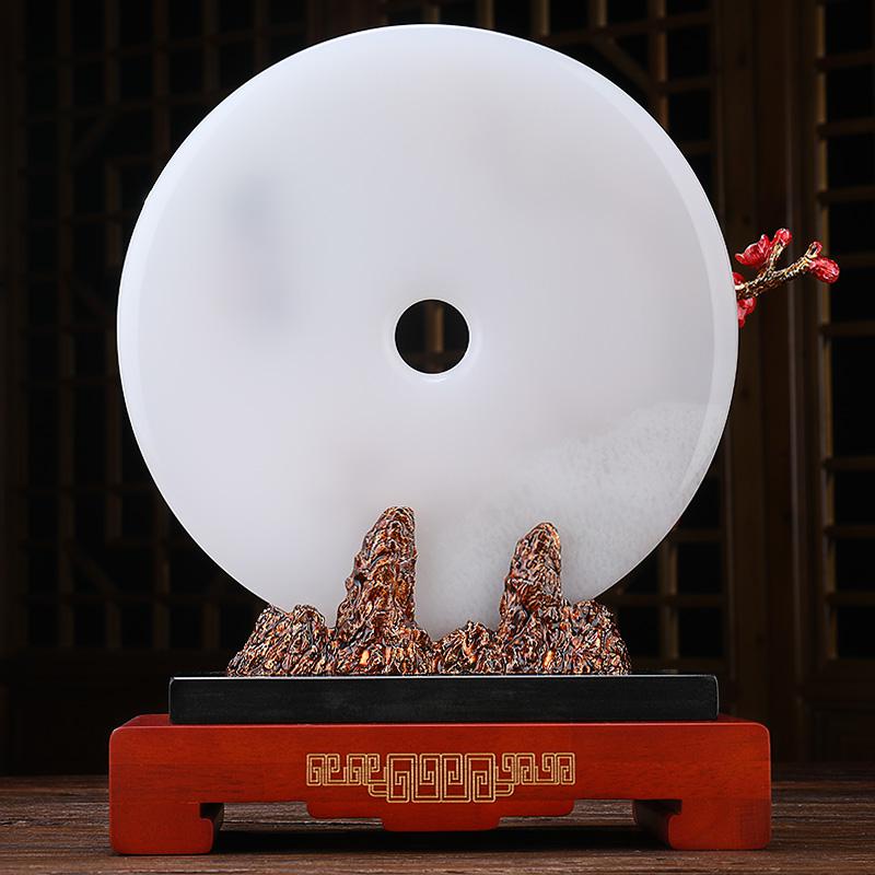 美帮汇珐琅彩平安扣玉石摆件阿富汗白玉扣家居客厅酒柜玄关装饰礼品高清大图