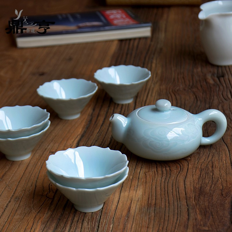 鼎亨日式茶壶单壶功夫茶具陶瓷影青泡茶壶带过滤青瓷茶具茶壶家用