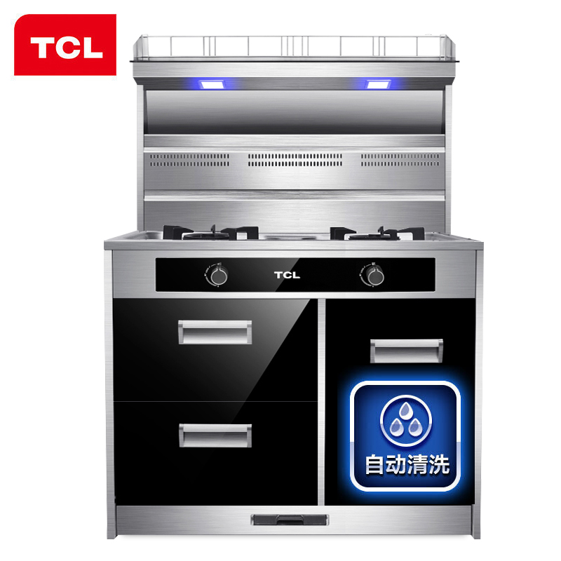 TCL JC10A 精钢台面 自动清洗 大吸力大火力 侧吸式 18m³ 抽油烟机燃气灶消毒柜 厨房家用 天然气 集成灶高清大图