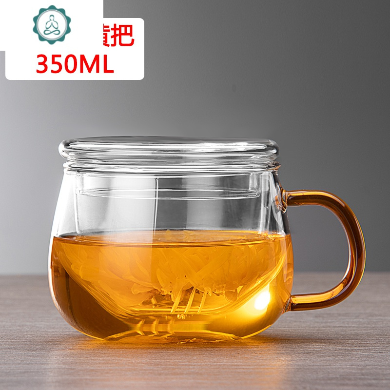 高硼硅玻璃杯水杯子茶杯茶水分离泡花茶耐热过滤男女士办公简约 封后 圆趣杯350黄把