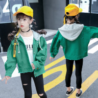 2019春季新女童新款长袖外套女孩破洞夹克春秋韩版童装中大童潮 110cm 绿色