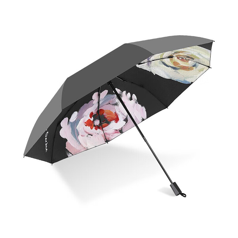 C'mon 伞三折晴雨伞太阳伞女防紫外线 油画花影三折伞(规格:把)