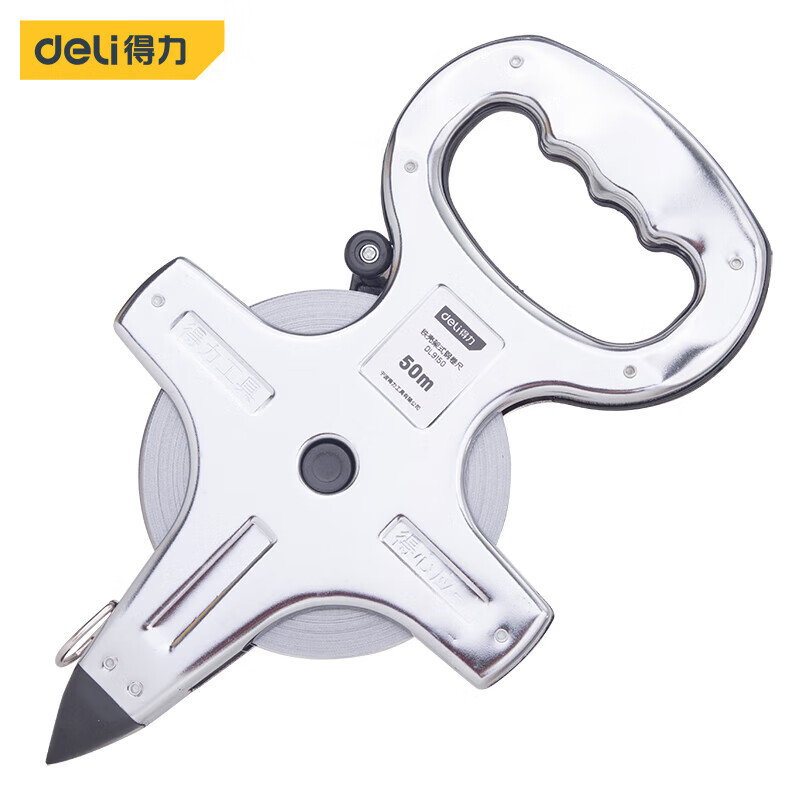 得力(deli)DL9150 铁壳架式 钢卷尺 测量尺 耐磨伸缩尺 盒尺 木工尺 50M