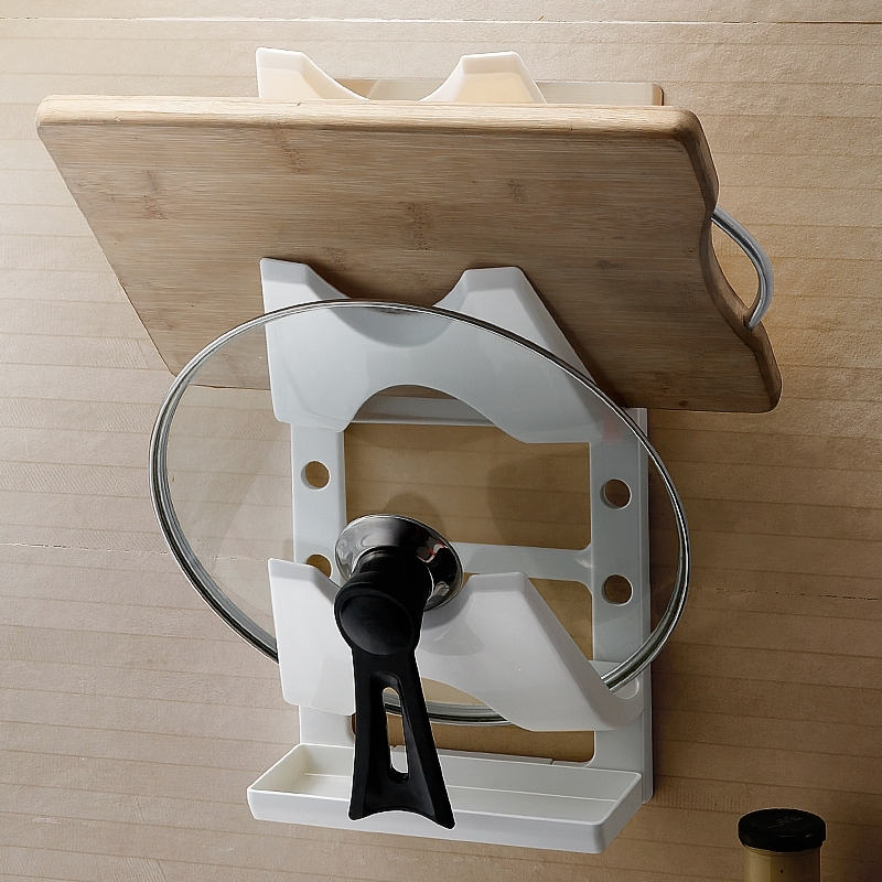 双庆厨房锅盖架壁挂免打孔带接水盘锅盖支架塑料沥水锅盖挂架多层