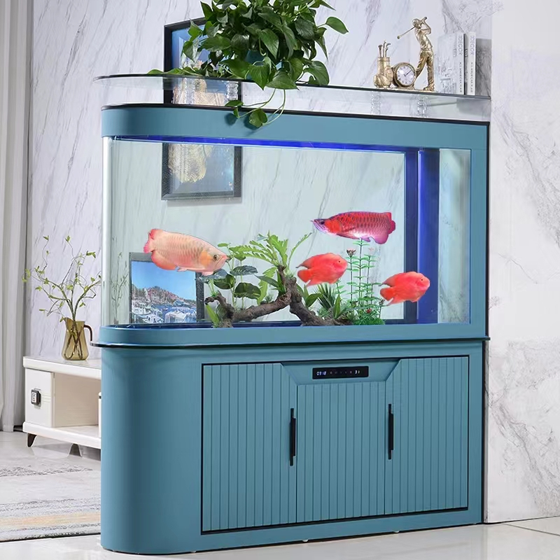 生态底滤鱼缸水族箱中大型家用落地客厅屏风金龙鱼缸沙发旁隔断热弯U形玻璃锦鲤缸