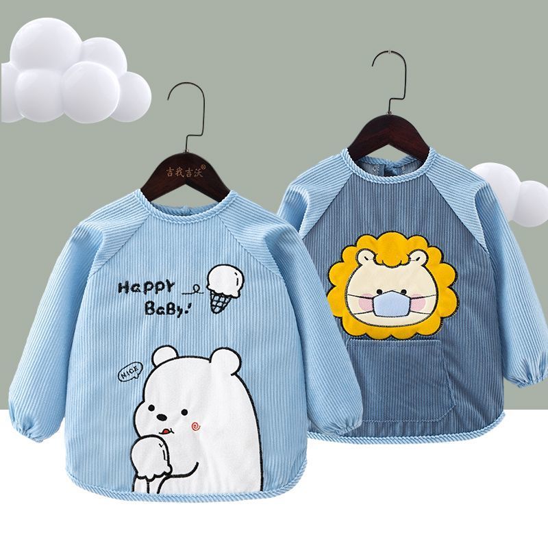 罩衣儿童反穿衣小孩围裙男童防水吃饭衣秋冬长袖婴儿围兜护衣视频