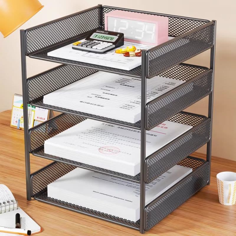 得力文件架多层办公室资料架分层a4文件收纳架桌面档案置物架办公桌收纳盒书桌多层整理架白色-密网五层[26*33*46]图片