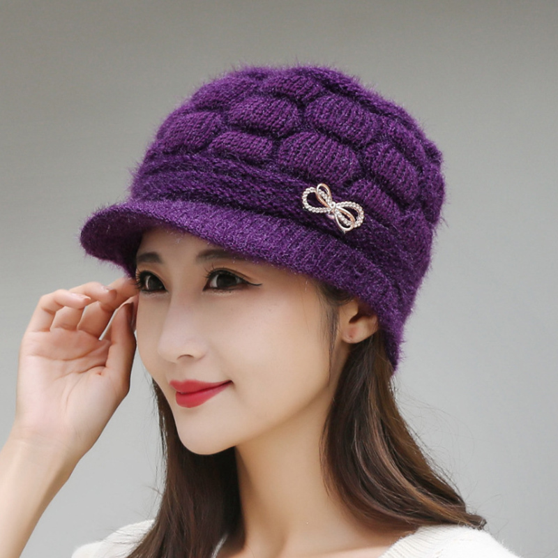 慕熙威尔秋冬新款帽子女中老年妈妈针织帽加绒保暖毛线帽户外加厚护耳
