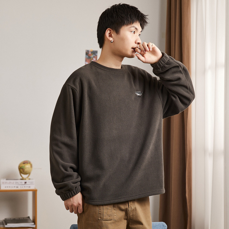 [1.5折价59元]唐狮男士卫衣男圆领左胸小标小图案细节卫衣厚款男长袖摇粒绒男士卫衣