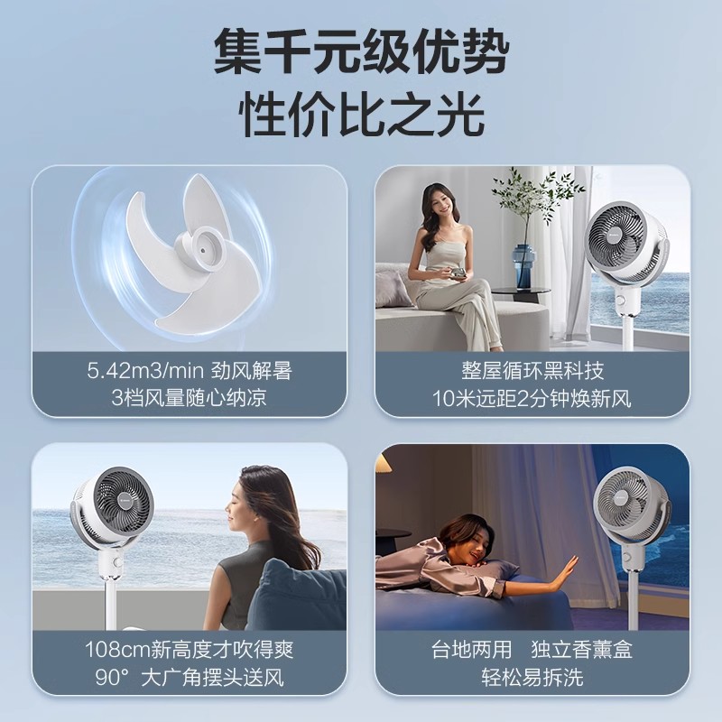 艾美特空气循环扇家用电风扇静轻音落地扇台式两用大风量2024新款高清大图