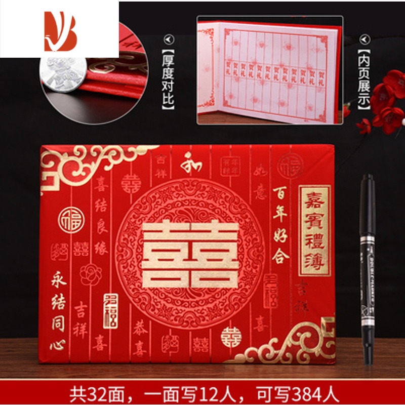 三维工匠嘉宾签名册账簿乔迁婚礼记帐本礼单礼薄生日记账本礼金簿登记账簿 绒布面礼簿[可写448人]送笔高清大图