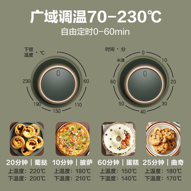 小熊(Bear)烤箱家用电烤箱小型多功能大容量40升烘培全自动迷你 DKX-B40R2 鼠尾草绿