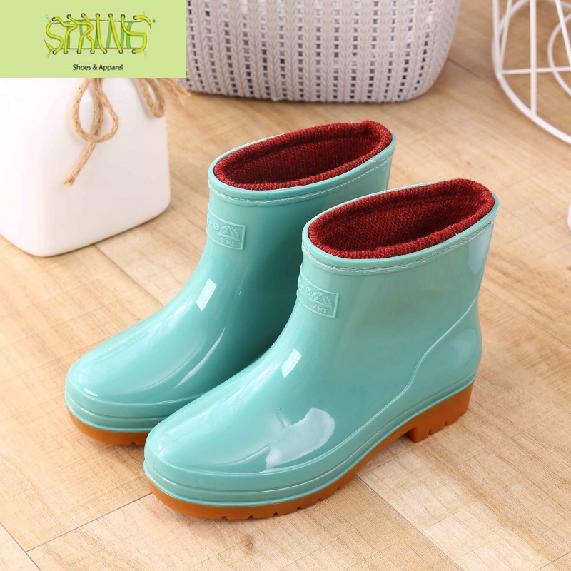 加棉绒雨鞋水鞋女士雨靴成人时尚胶鞋水靴短筒防滑保暖洗衣服冬季语娄