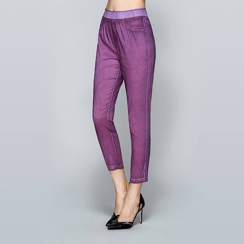 真丝裤子女2020夏季新款桑蚕丝女裤高腰显瘦九分裤女薄款休闲裤紫色m