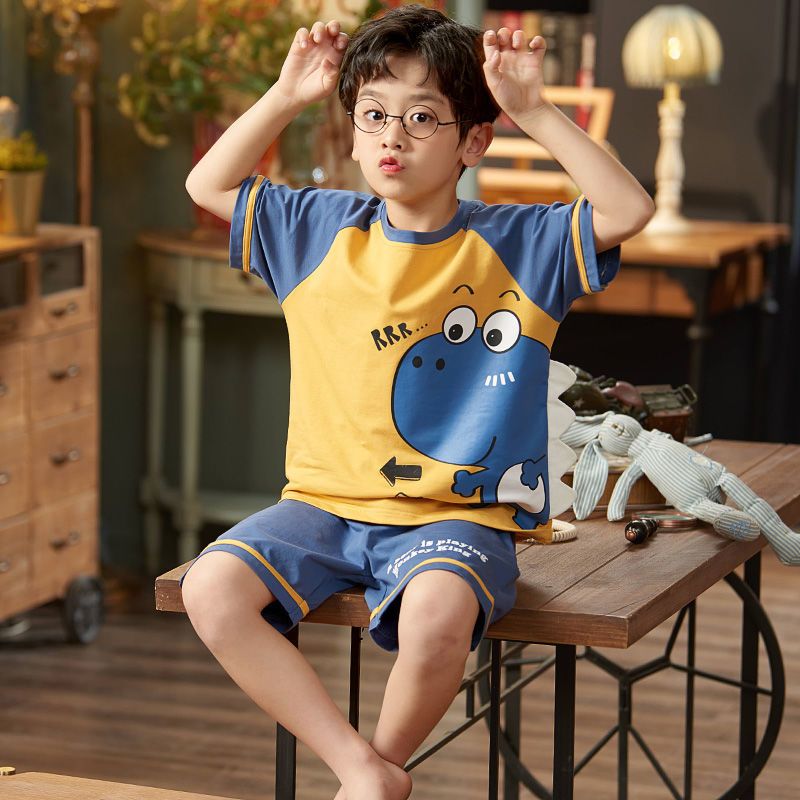 儿童睡衣男夏季薄款棉可爱宝宝睡衣男童春秋款中大童家居服套装臻依缘