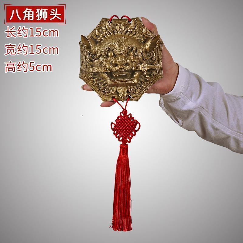 美帮汇铜狮子头摆件睚眦咬剑铜兽首口挂饰饰八卦铜狮咬剑高清大图