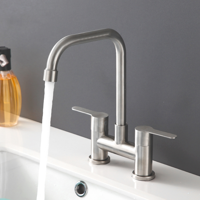 304不锈钢洗面盆双孔双把藤印象冷热水龙头老式洗脸盆洗手盆双孔水