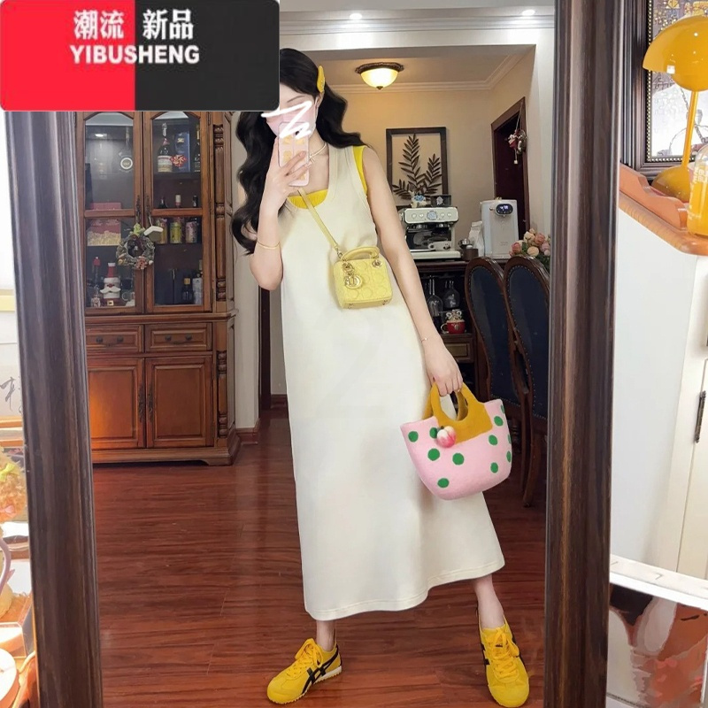 YIBUSHENG法式无袖背心连衣裙子女装2024新款季套装小个子穿搭慵懒风长裙