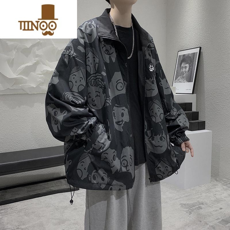 YANXU两面穿外套男潮牌ins港风嘻哈夹克休闲韩版潮流bf痞帅冲锋衣