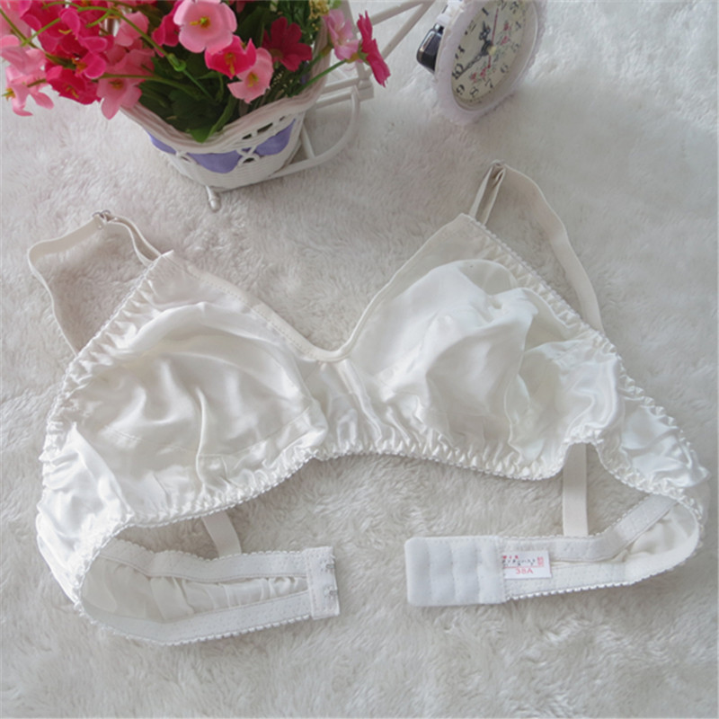 真丝文胸无钢圈 桑蚕丝内衣乳罩胸罩无海绵透气双面 白色 75a 34码