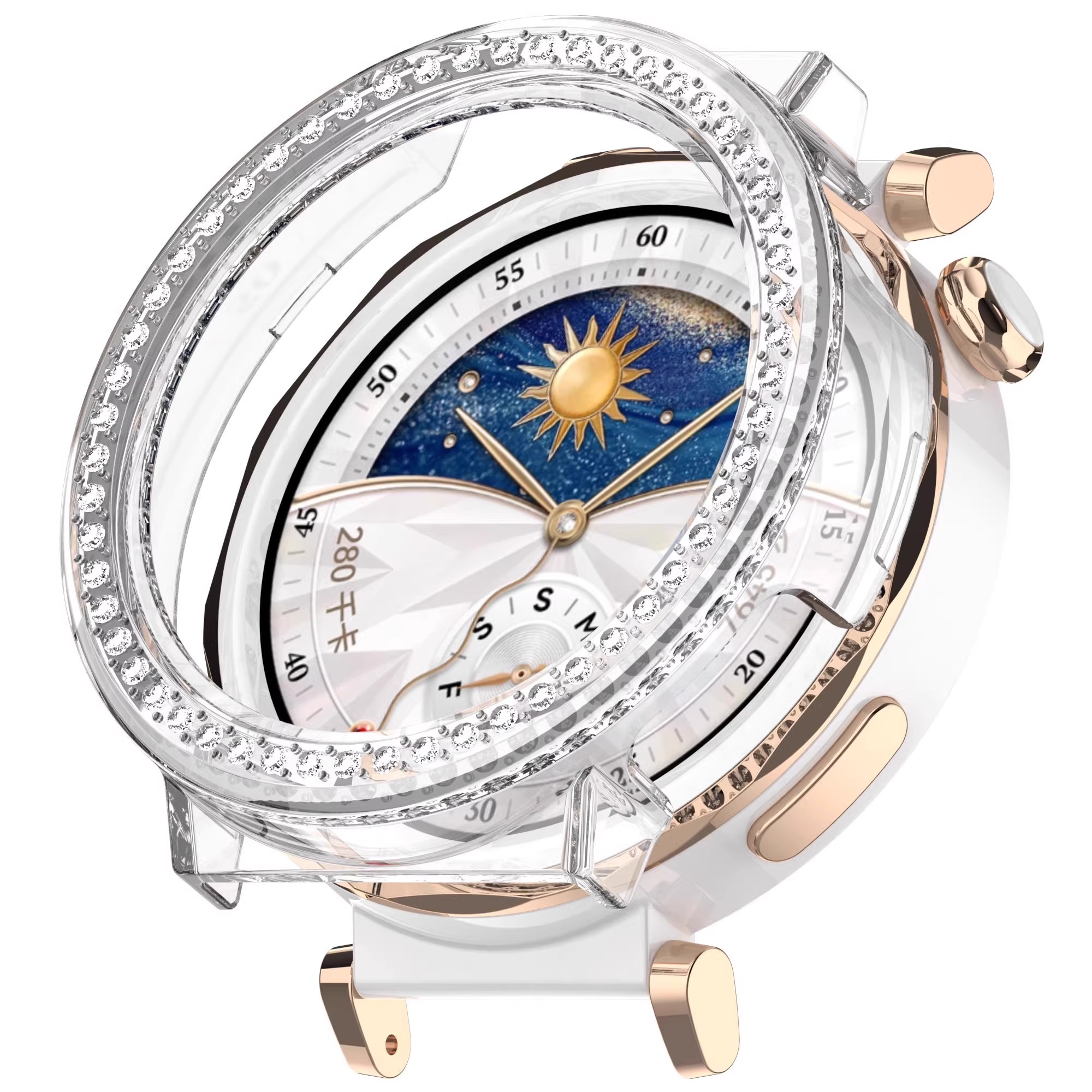 适用于华为gt6镶钻保护壳华为watchgt6手表保护套gt6边框壳一体防摔新款41mm智能手表屏幕全覆盖3264 透明色-镂空款镶钻保护壳 华为GT5Pro【42MM】