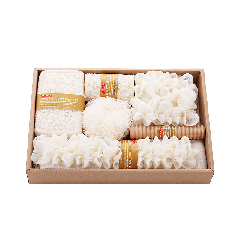 ANCHOW安巢 搓澡巾六件套男拉背条强力搓泥手套去死皮擦背男女沐浴花球套件 沐浴6件套AW10201